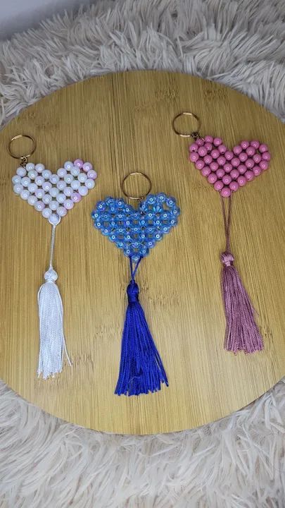 Chaveiros fofos de coração com tassel - 100% manual - Valor unitário