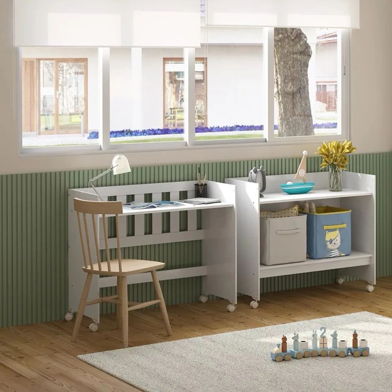 Mini Berço Multifuncional 4 em 1 Branco - MDF, Seminovo + Colchão e Mosquiteira