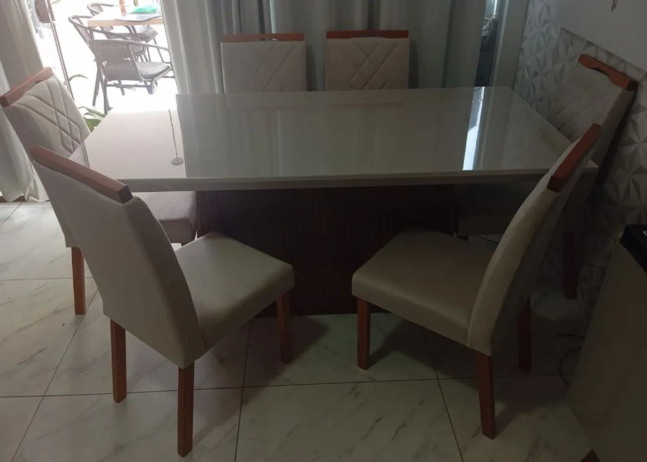 Mesa de jantar Louis com 6 cadeiras bora fora 