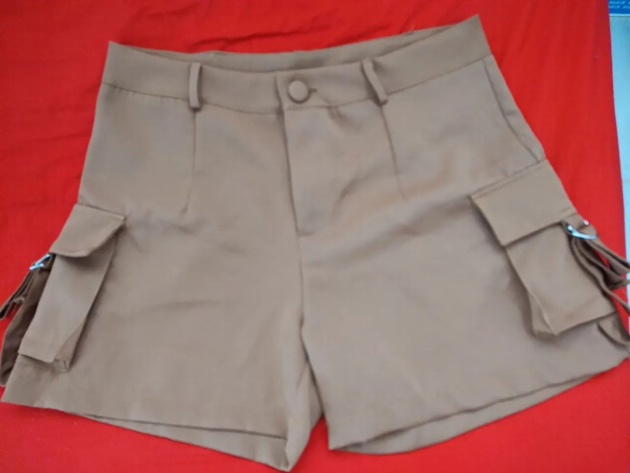 Short de Sarja Bege com Detalhes ...Usado Uma vez  - Foto 2