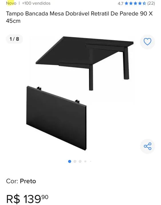 Mesa Dobrável Retrátil de Parede 90x45cm