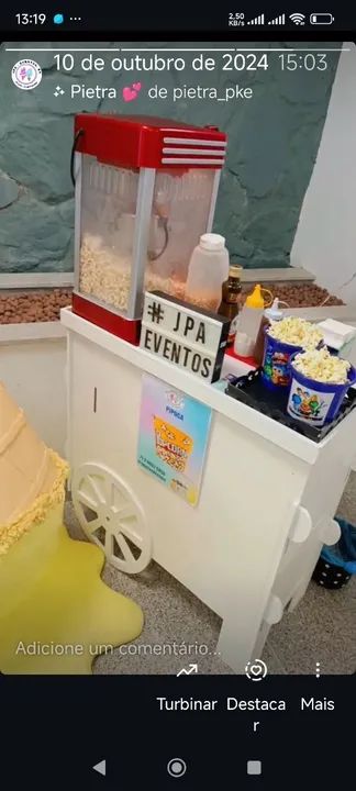 Carrinho de pipoca doce e salgada para festa e eventos
