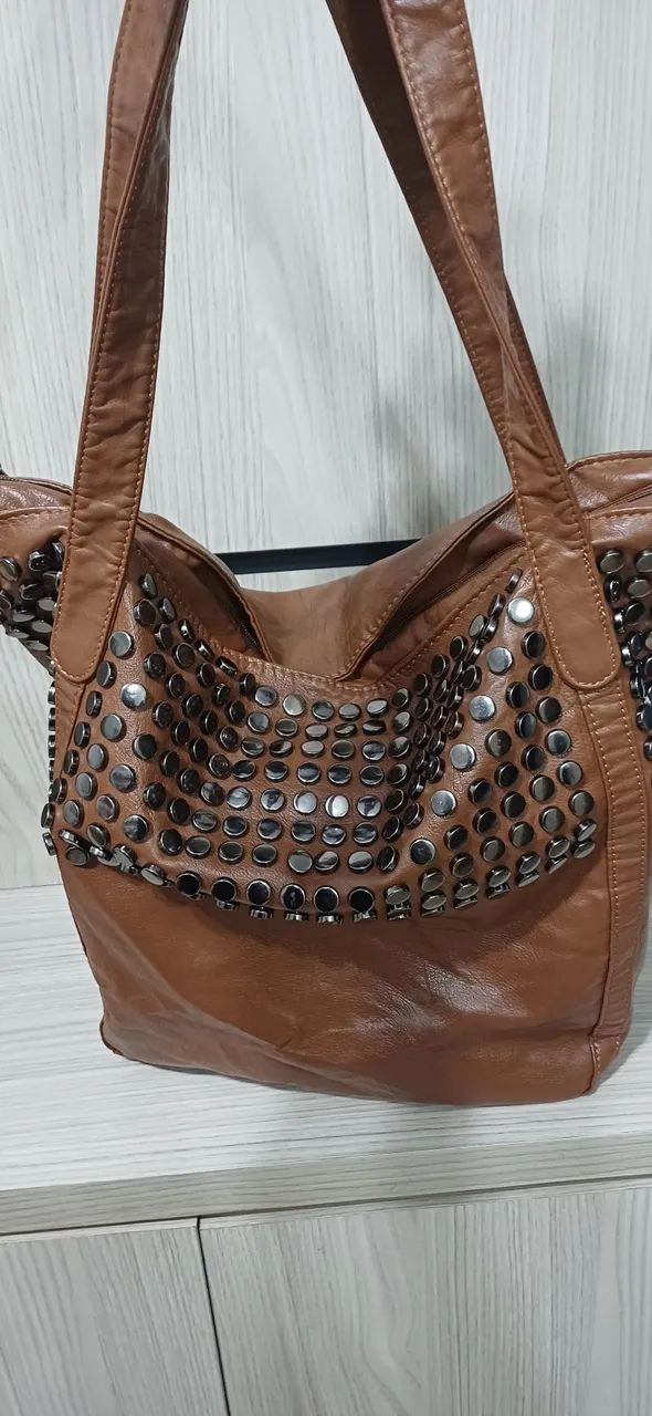  Bolsa de couro marrom grande - Foto 4