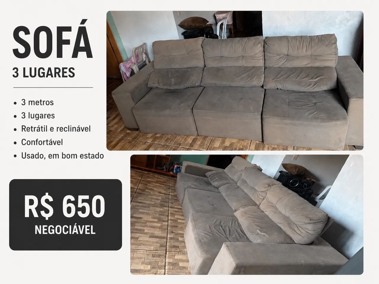 Fofa retrátil, reclinável 3 metros 