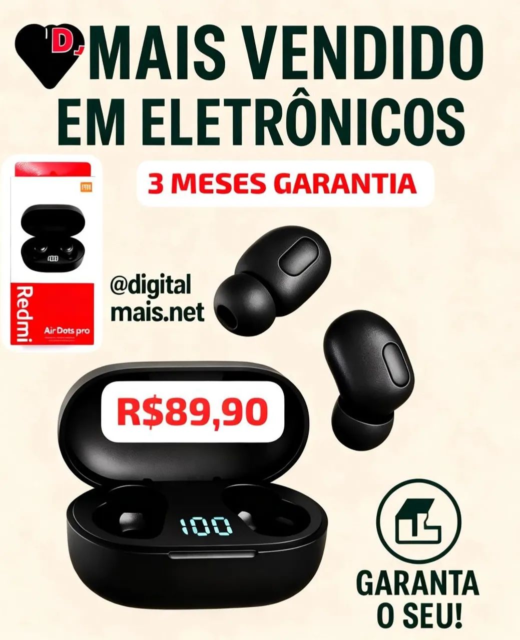 Fone de Ouvido Bluetooth MI Airdots com Visor