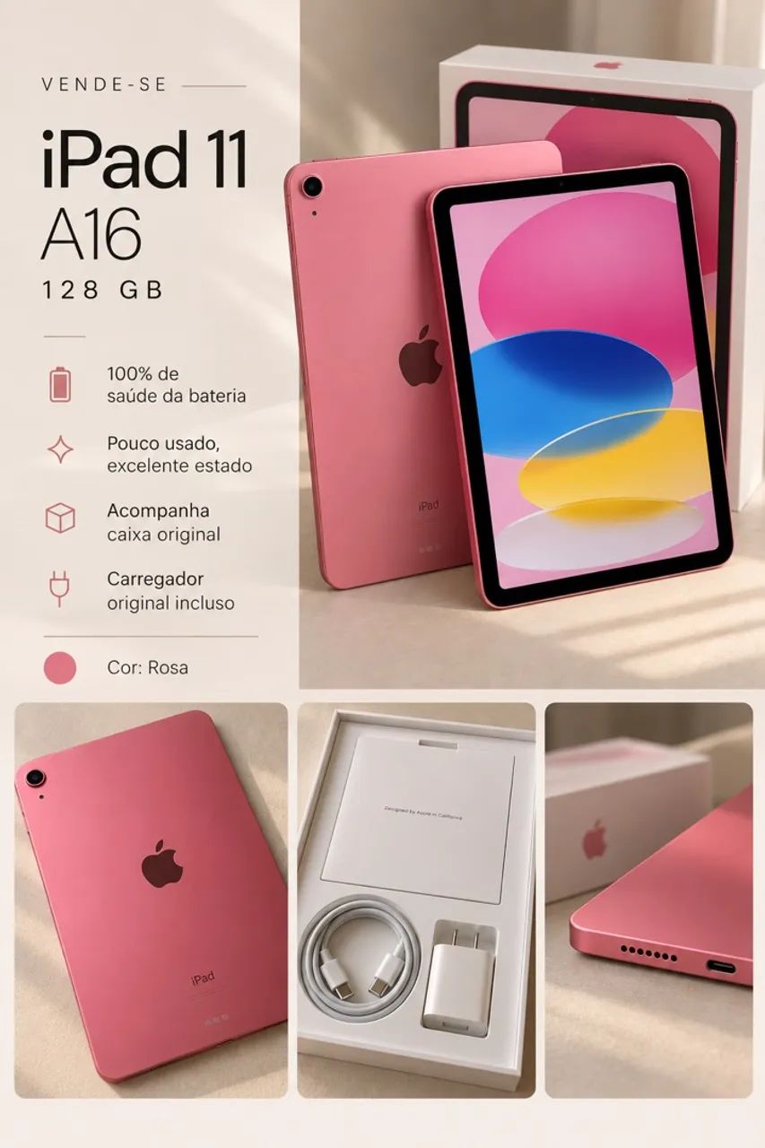 iPad 11 (A16) 128gb - Rosa + caneta Pencil 