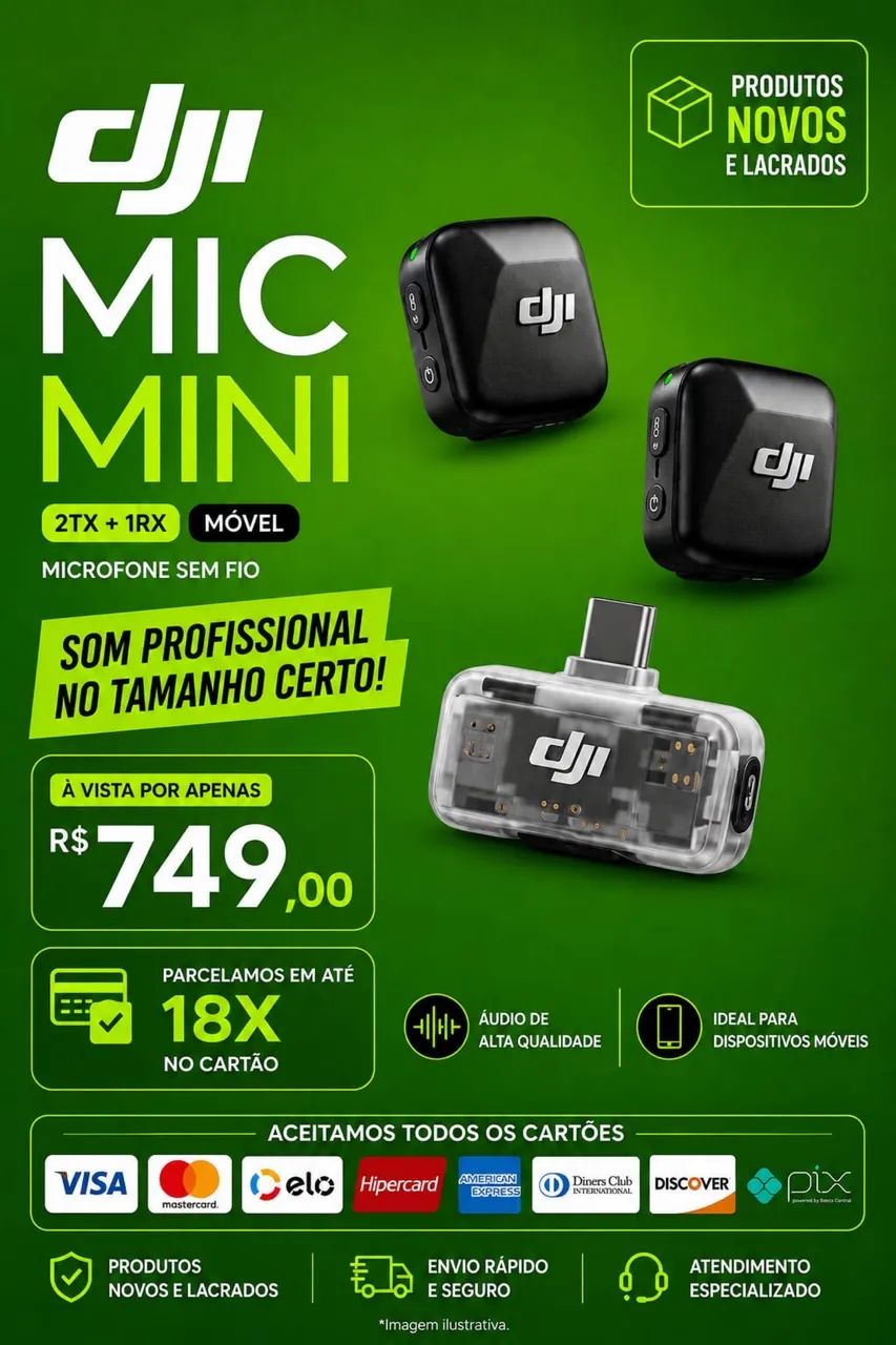 Microfone Dji Mic Mini 2TX + 1RX (Novos) Em até 18x 