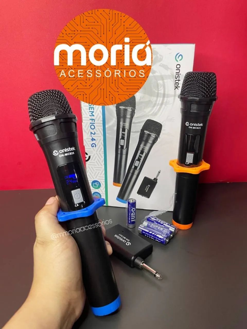 Microfone Duplo Sem Fio com Receptor de Sinal, Anel Deslizante Onistek MC825