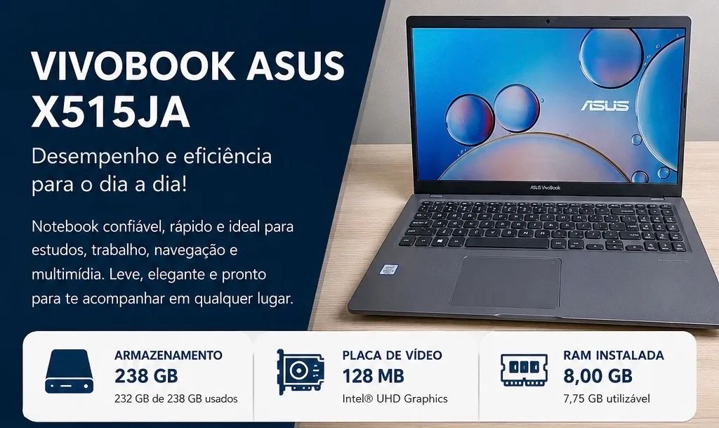 Notebook ASUS VivoBook X515JA - Core i5 / 8GB RAM / SSD