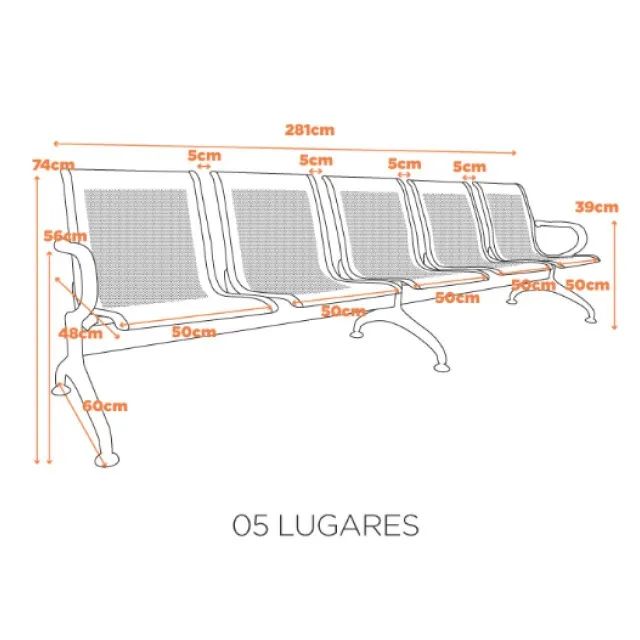 Longarina AEROPORTO com 05 Lugares - Cor Cromada - PMD - 33113 - Foto 4