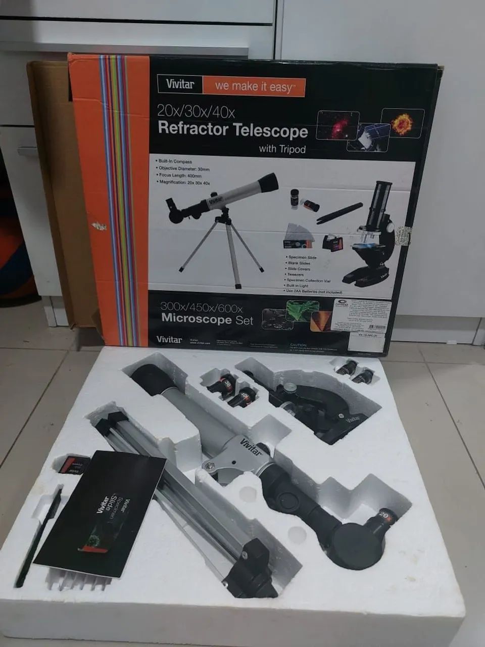 Kit de ciências Vivitar com telescópio e microscópio - Foto 3