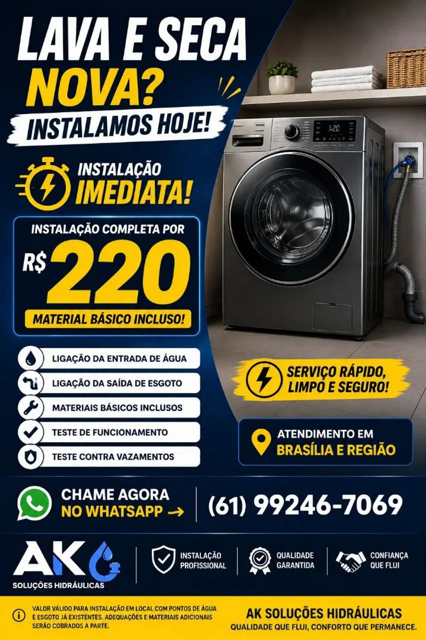 Lava e seca instalação imediata instalador 