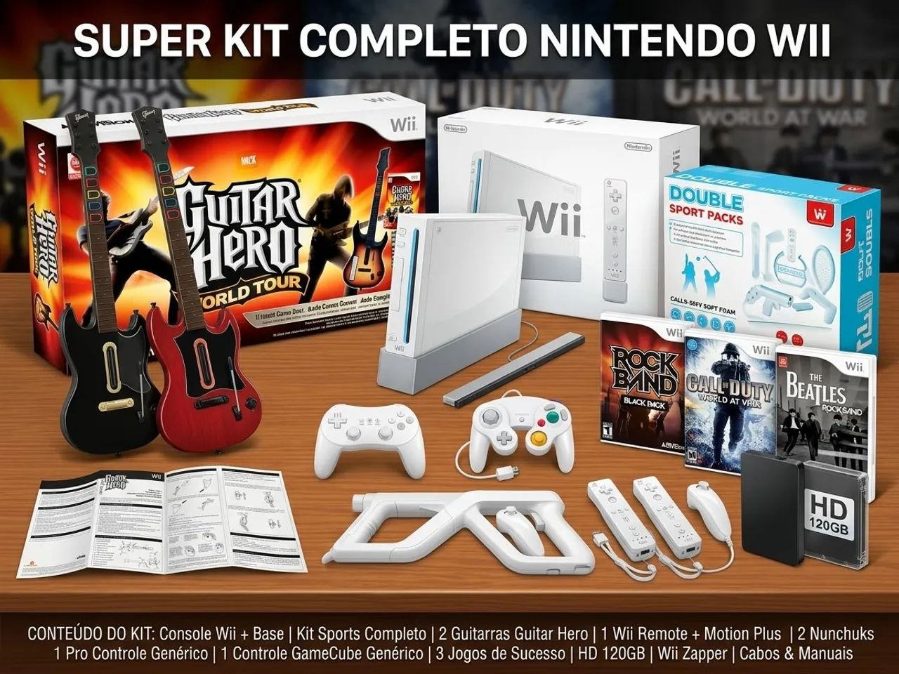 Nintendo Wii + kit completo + manuais + 1 wii motin + 2 nuchunck +