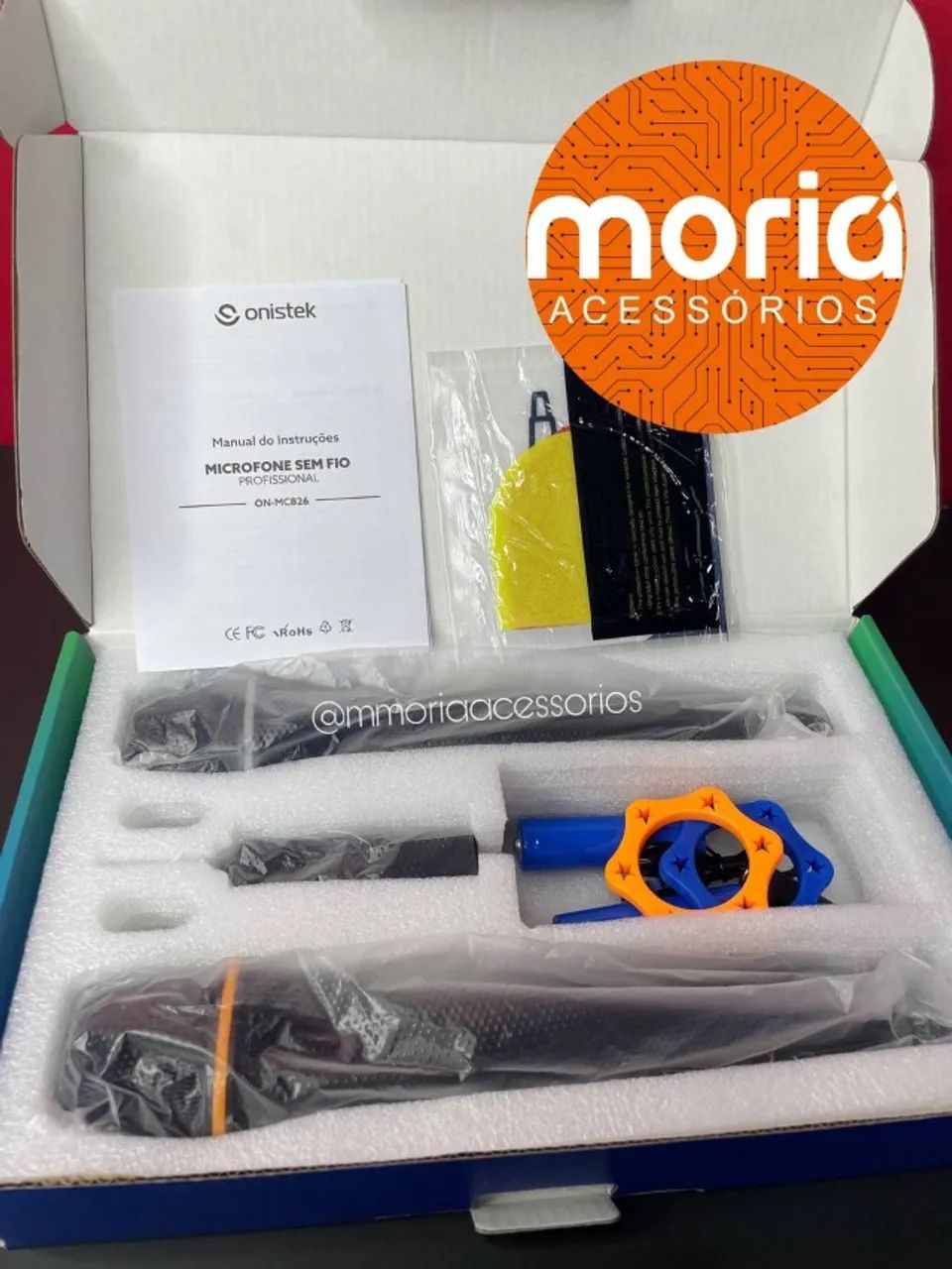 Microfone Duplo Sem Fio com Receptor de Sinal, Anel Deslizante Onistek MC825 - Foto 3
