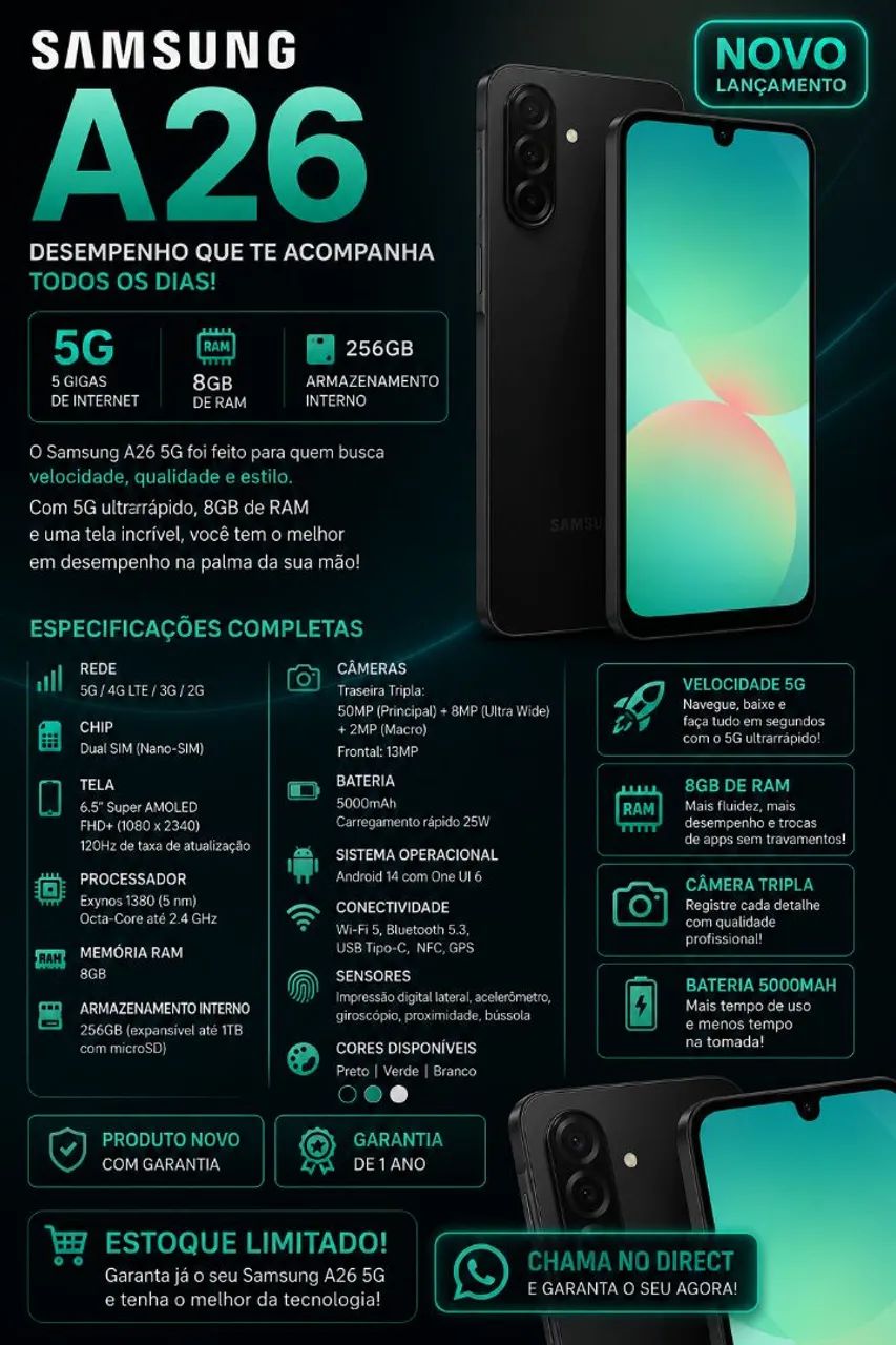 VENDO CELULAR SANSUNG A26 5G com 8GB de RAM