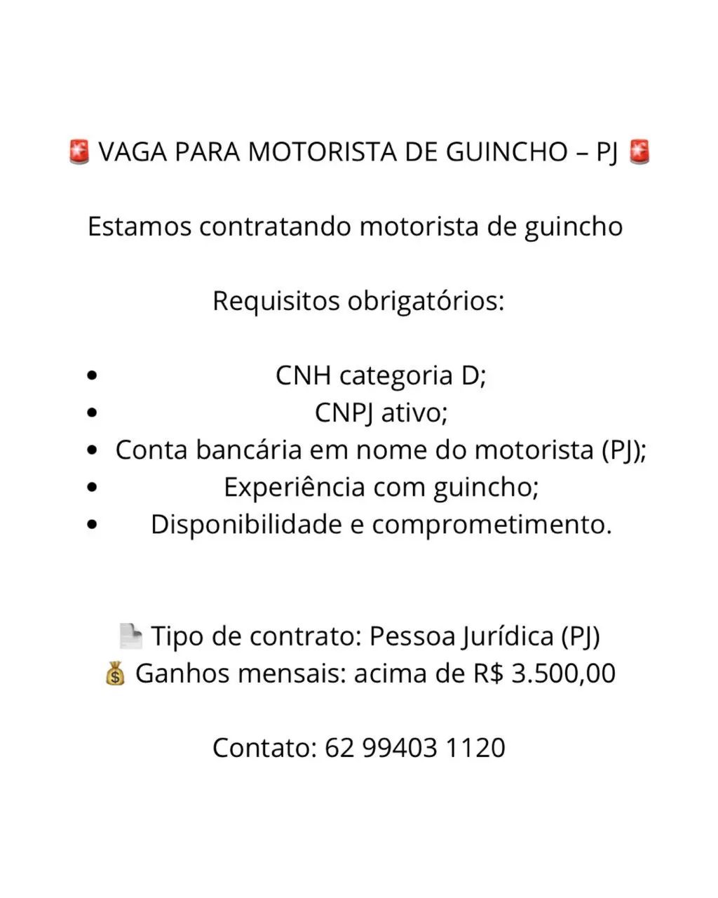 Motorista para guincho 