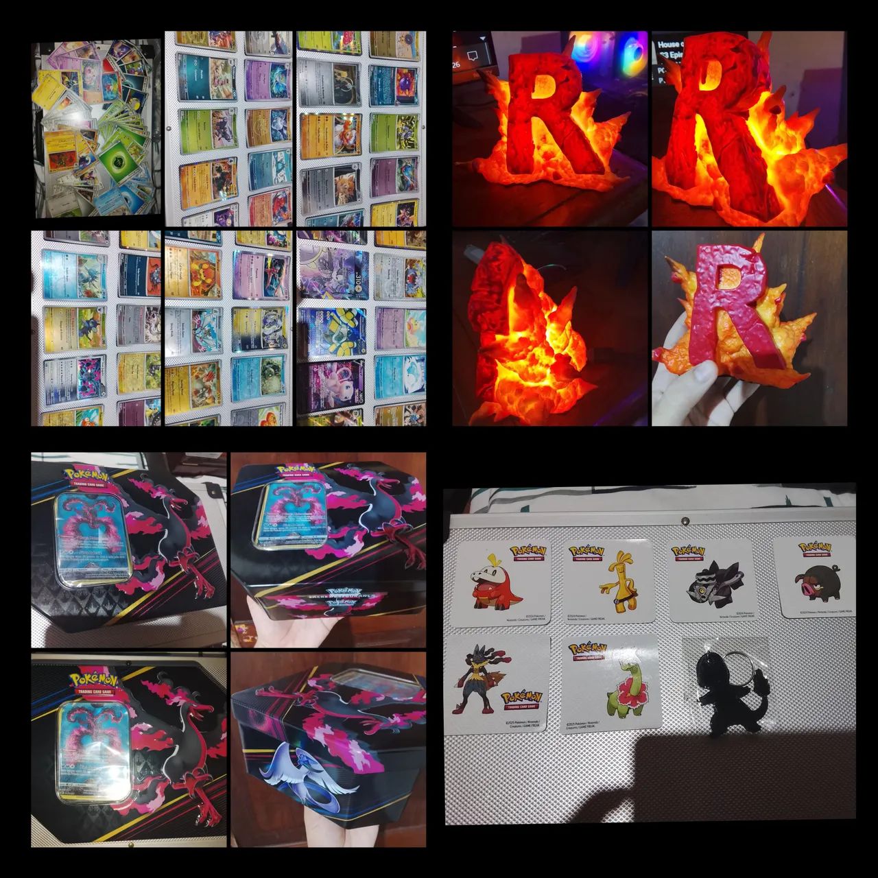 Coleção Pokémon 121 cartas lata moltres luminária rocket