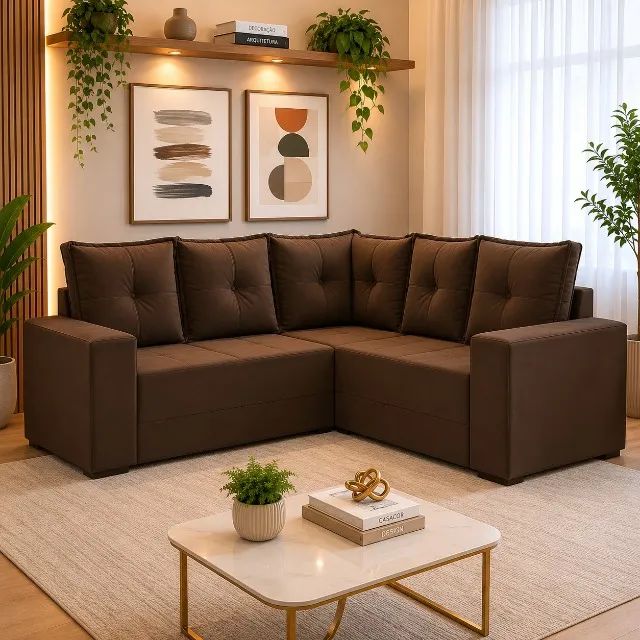 PROMOÇÃO Sofa de canto velusdo marrom 