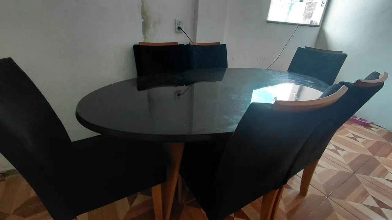 MESA DE SALA DE VIDRO PRETA 6 CADEIRAS - Foto 3