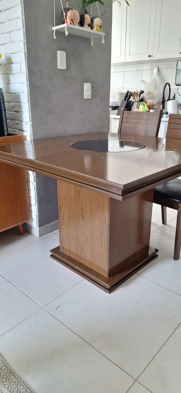 Mesa de Jantar com Centro Giratório - Marrom - Foto 4