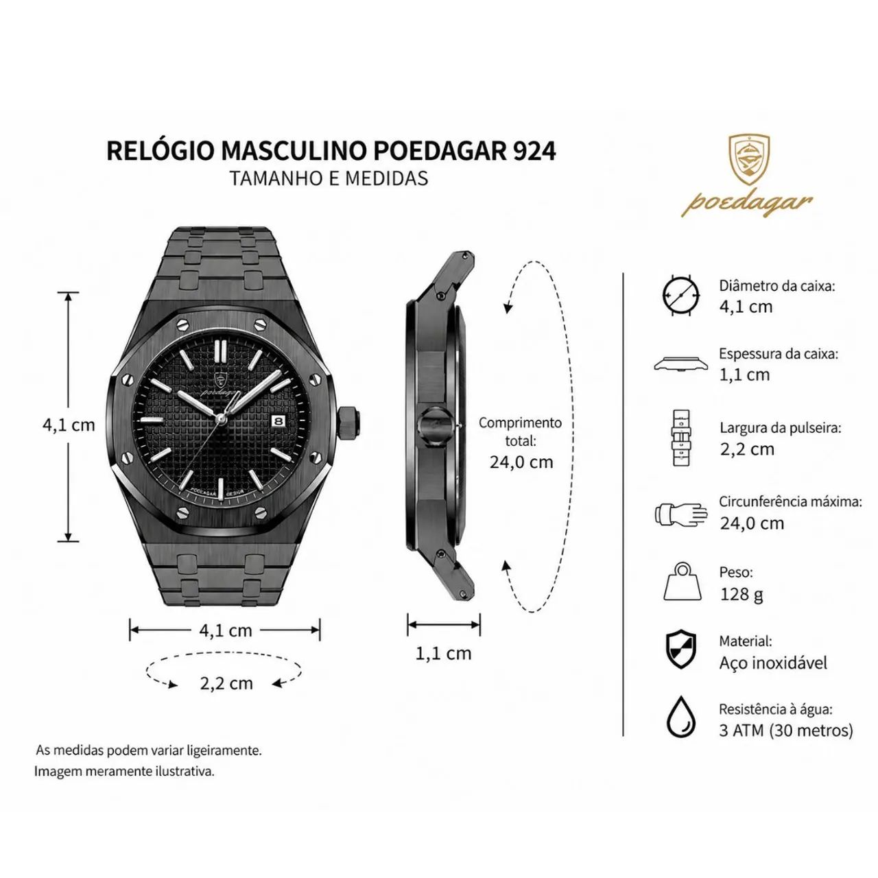 Relógio De Pulso Masculino Poedagar 924 Quartzo Resistente - Foto 4