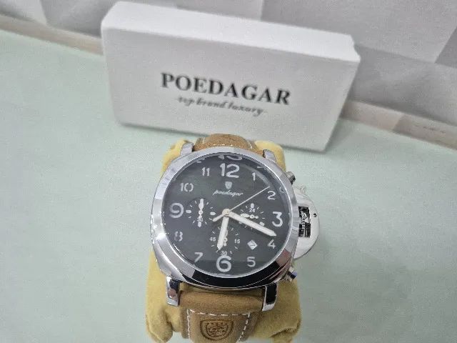 Relógio de pulso Poedagar 859 Silver Green com pulseira em couro ecológico - Foto 2