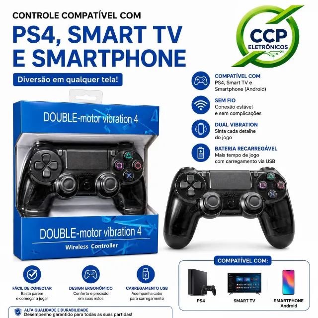 Controle Compatível com Ps4 Smart tv e Smartphone via Bluethoth