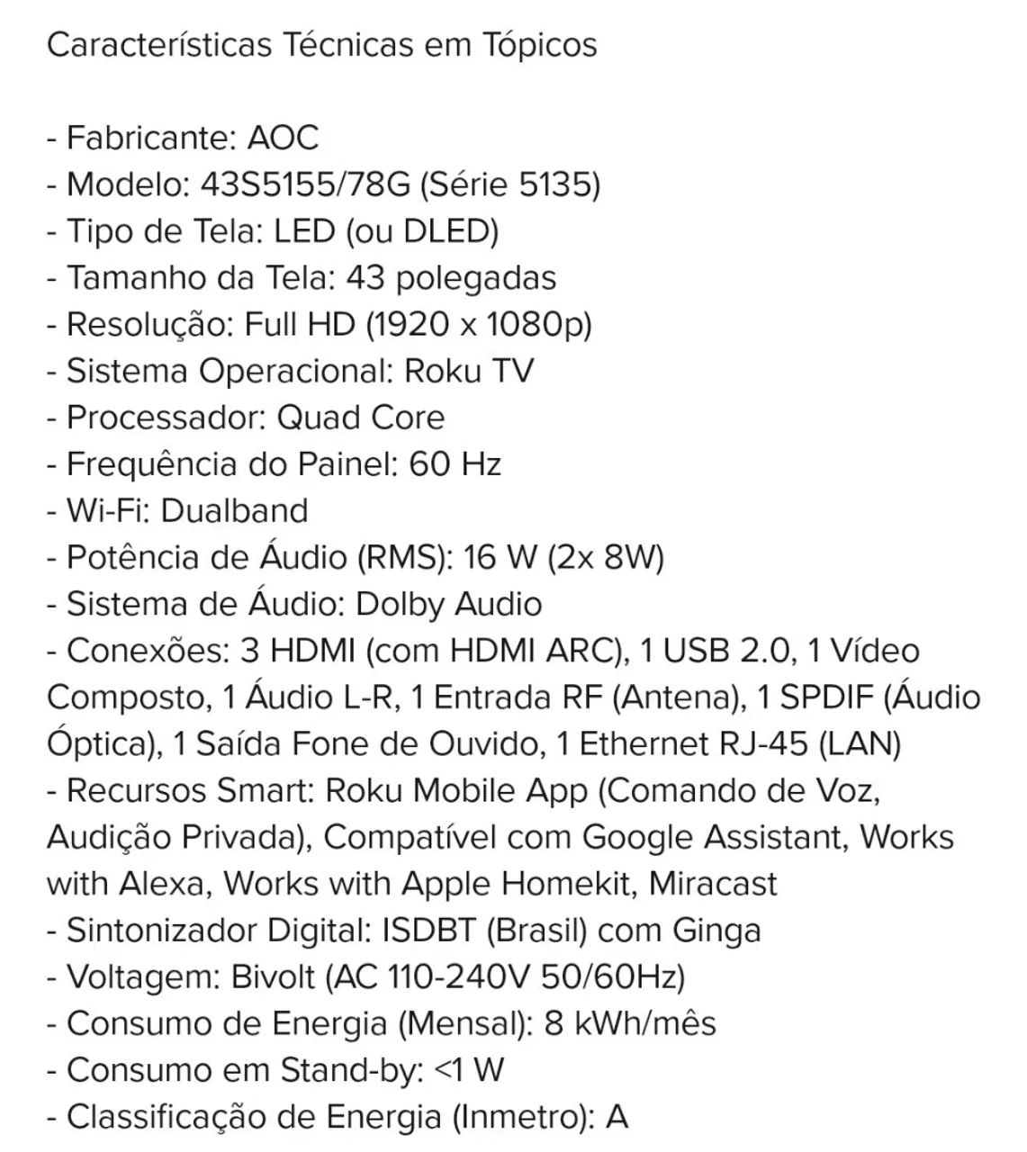 Televisão 43  polegadas  nova lacrada AOC (Philips)43 polegadas Roku fhd led - Foto 4