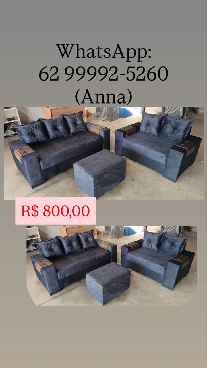 Conjunto de Sofá 2 e 3 Lugares Com Puff - Marrom