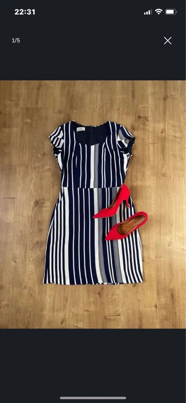 Vestido tam PP listras azul e branco Cia da Roupa - Foto 2
