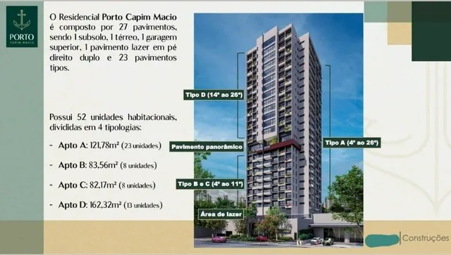 Apto 3/4 e 3 suítes de 121 m², 3 vagas no Condomínio Porto Capim Macio por 889.000,00