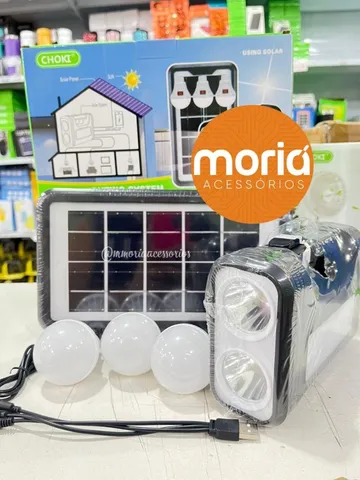 Kit Placa Solar Portátil 3 Lâmpadas Luz Emergência