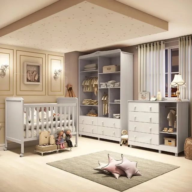 Roupeiro Noah + Comoda Noah + Berço Cama Americano Cloe, 100% MDF - Peroba  - Foto 2