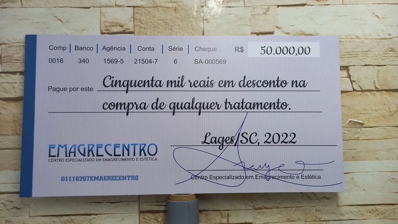 Cheque Gigante para premiação 
