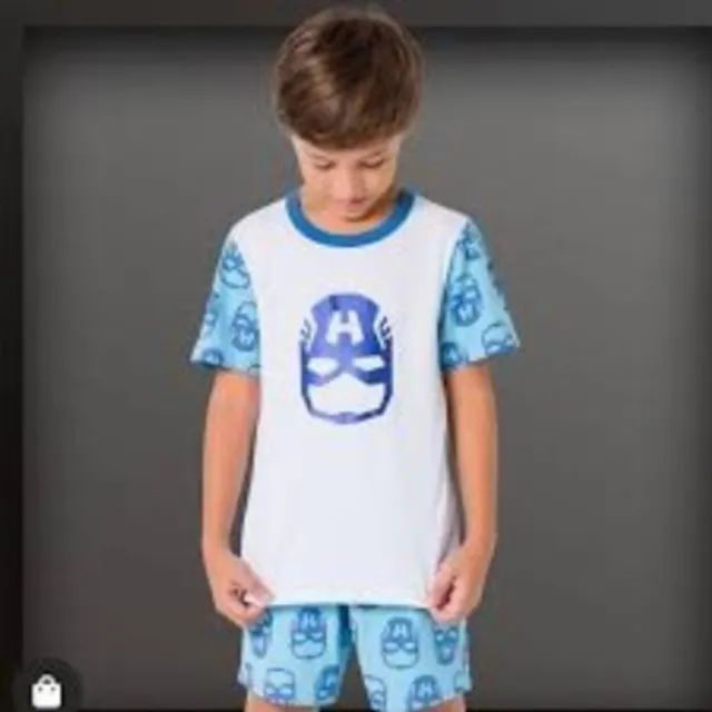 Fantasia Curto Infantil Capitão América (Metalizado) - Tamanho 4 Anos