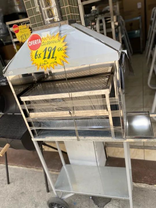 Carrinho Inox Para Espetinhos Com Rodinha