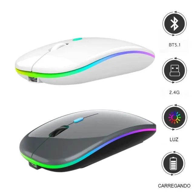 Mouse Sem Fio Led Rgb Recarregável Bluetooth E Usb Tablet Pc - Foto 3