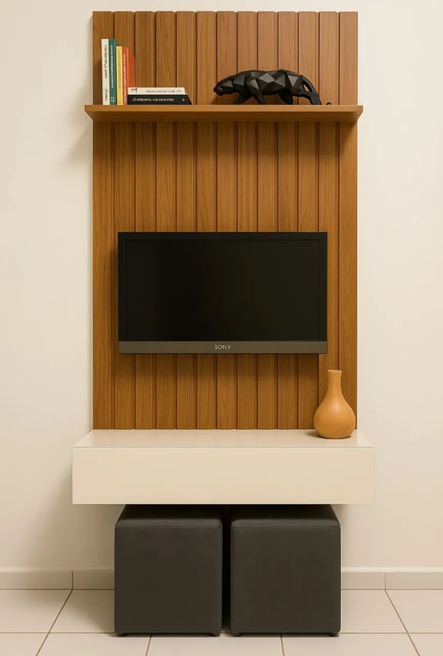 Painel de TV Moderno com Prateleira e Rack