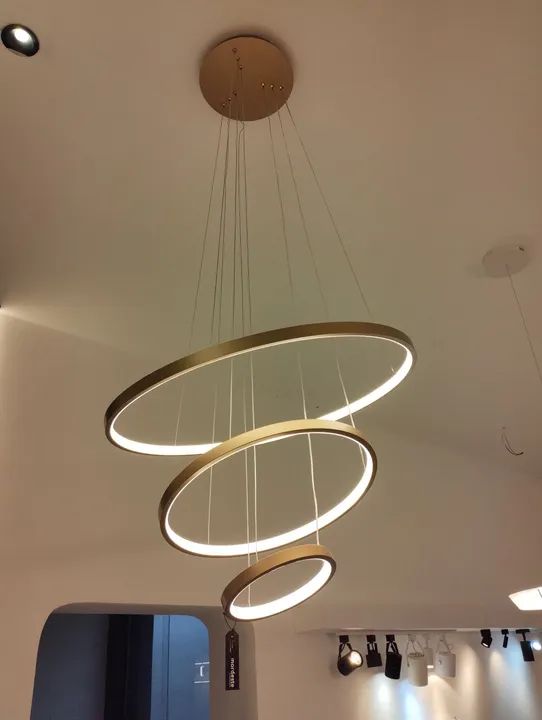 Lustre Moderno de Aço Inoxidável com 3 Anéis 70w 