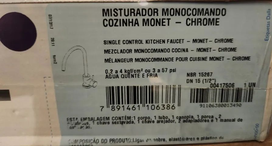MISTURADOR MONOCOMANDO COZINHA DOCOL MONET - CHROME 0,2 a 4 kgf/cm2 ÁGUA QUENTE E FRIA - Foto 2