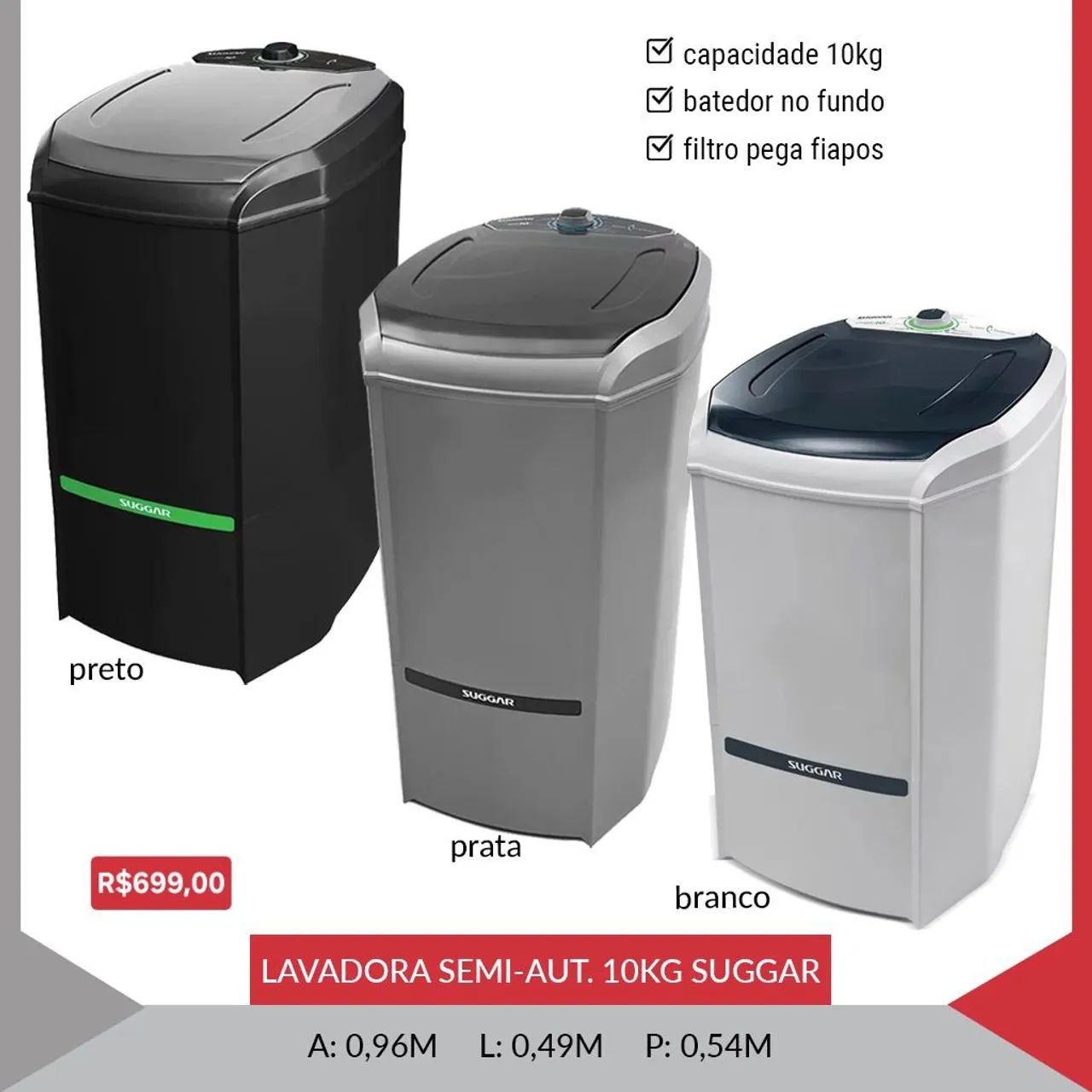  Tanquinho Lavadora Suggar Semi-Automática 10kg