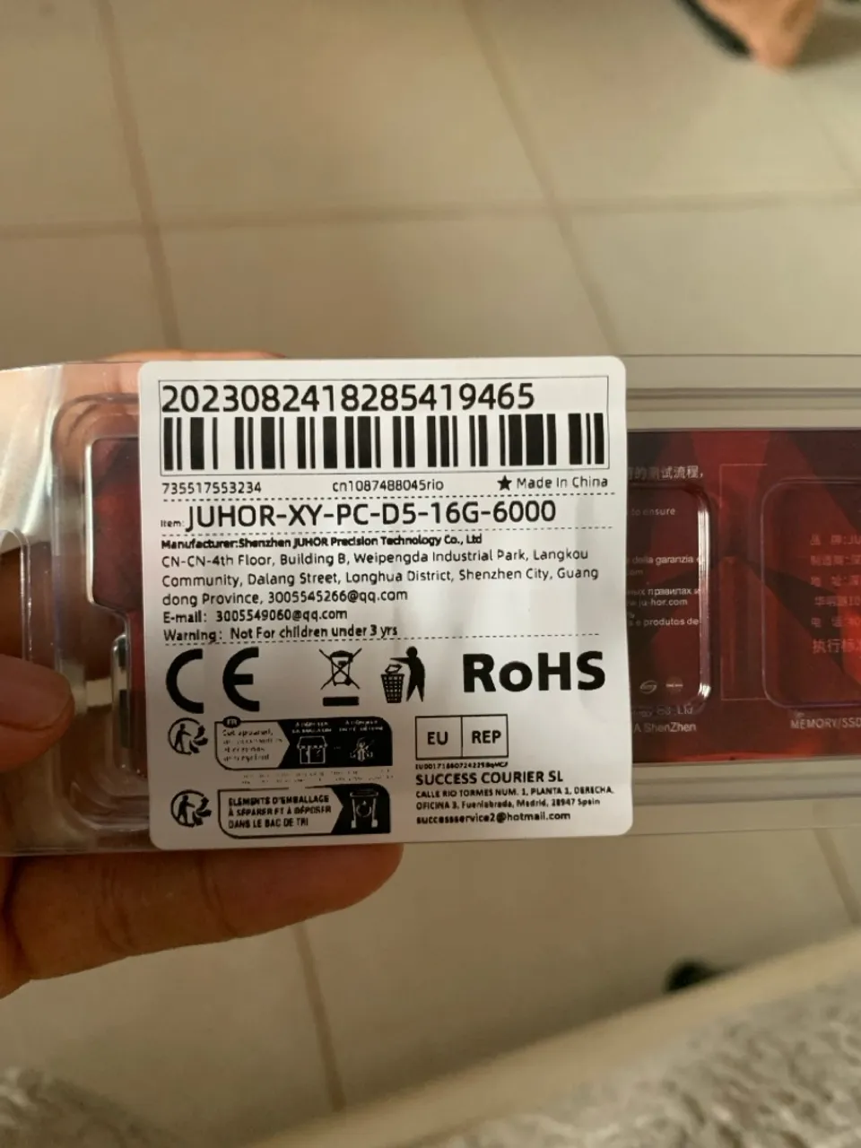 Memória RAM 16GB de 6000Mhz DDR5 JUHOR