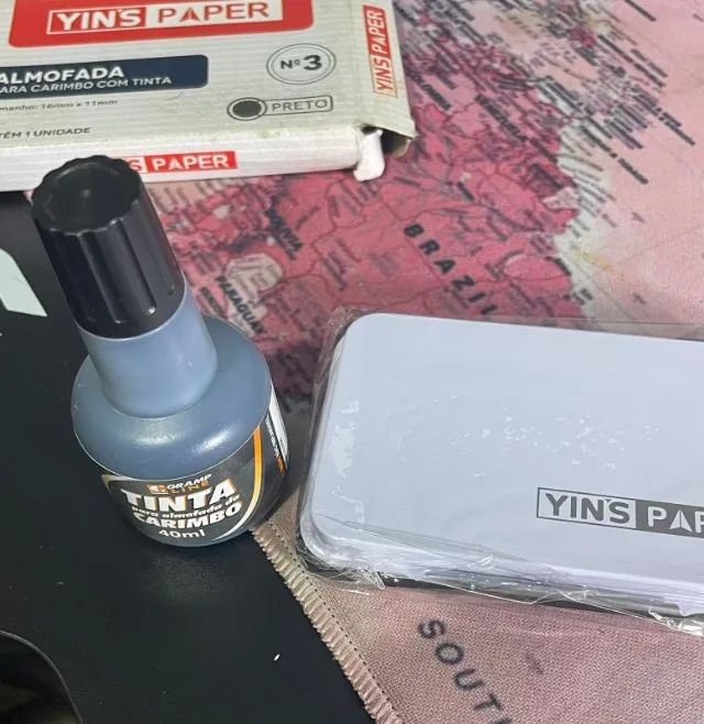kit carimbo completo yins paper almofada nº 3 + tinta preta 40ml