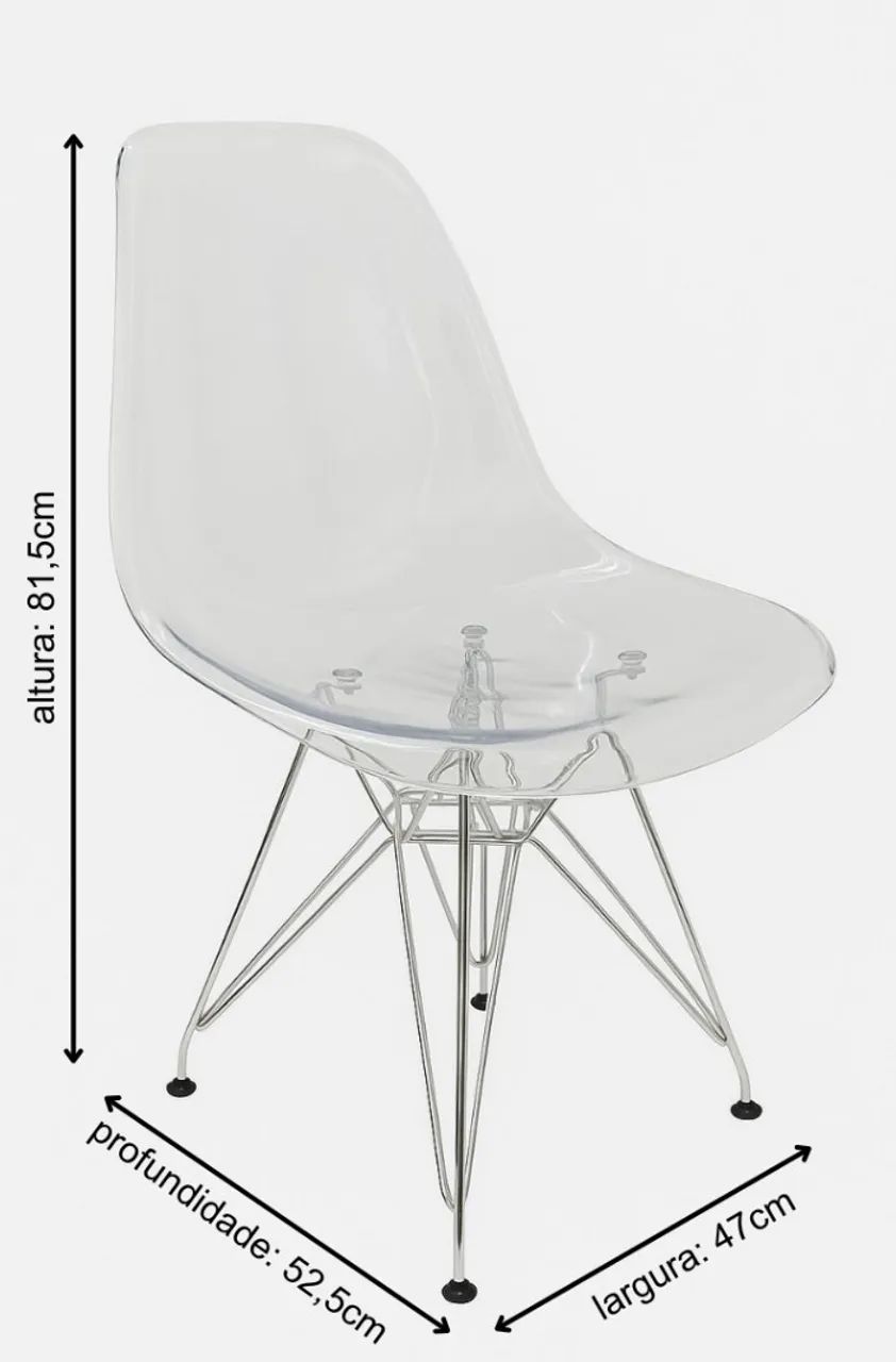 Cadeira Eames Cristal Transparente Eiffel Base Metal Cromado - Foto 5