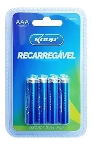 Pilha Recarregável Knup AAA com 4 pilhas 1100mAh