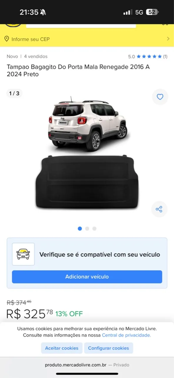 Tampa Bagagito Porta Mala Renegade 2016 a 2024 Preto