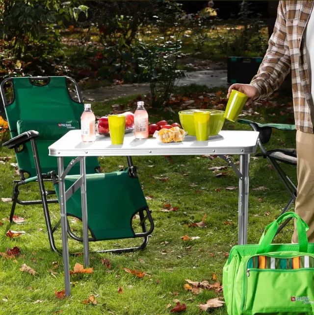  Mesa Alumínio Para Pescaria Acampamento Camping 90x60 cm vira maleta 