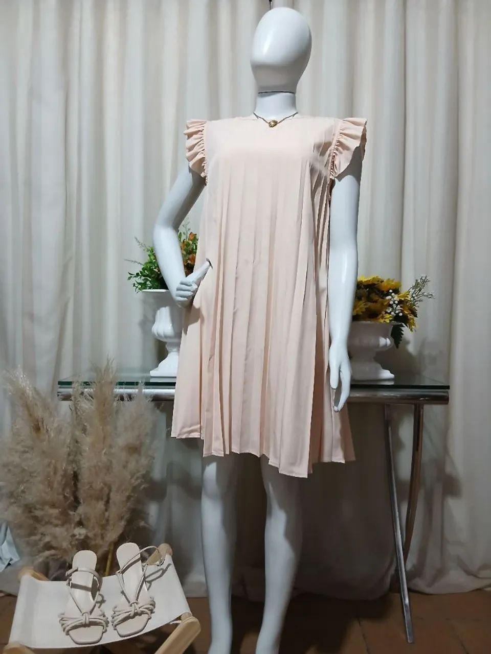 Vestido feminino plissado sem mangas - Foto 3