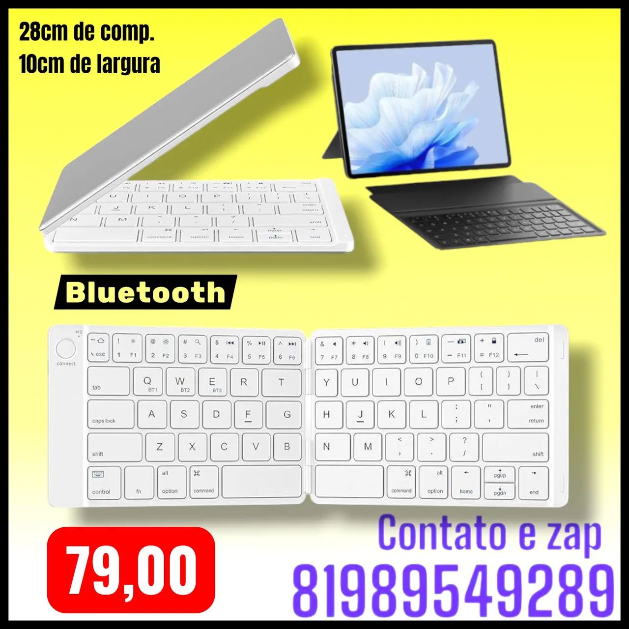 teclado Bluetooth dobrável portátil