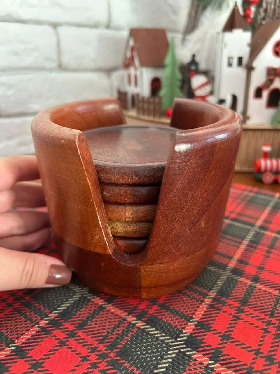 Porta Copos em Madeira de Lei com 5 unidades